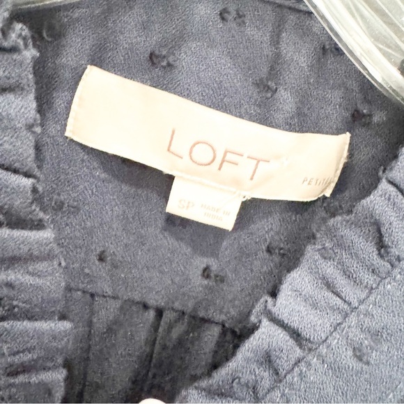 Loft flowy polka dot ruffle trim navy top ❤️ - Picture 5 of 6